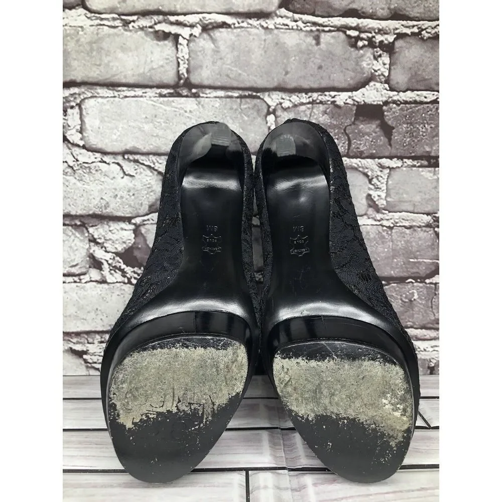 Tory Burch Black Leather Floral Fabric Platform Stiletto High Heels Women Sz 8M - Picture 13 of 16